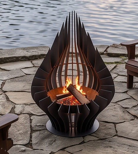Handcrafted Teardrop Sculptural Metal Fire Pit – 95cm