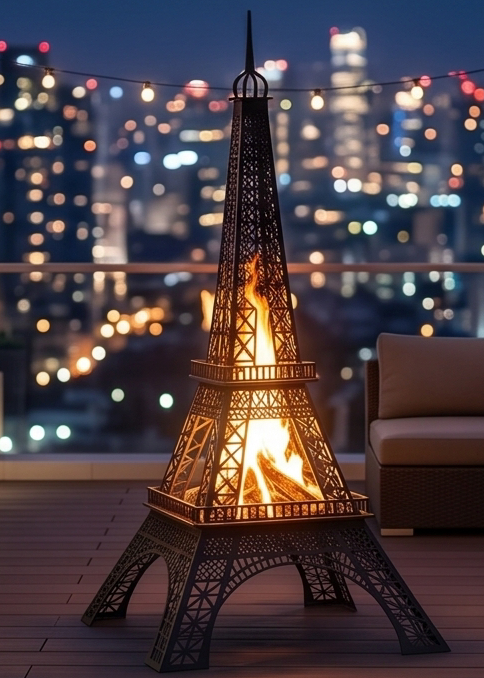 Handcrafted Eiffel Tower Fire Pit & Multi-Use Garden Sculpture