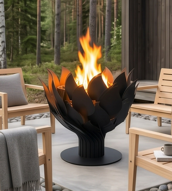 Handcrafted Lotus Flower Sculptural Metal Fire Pit – 93cm