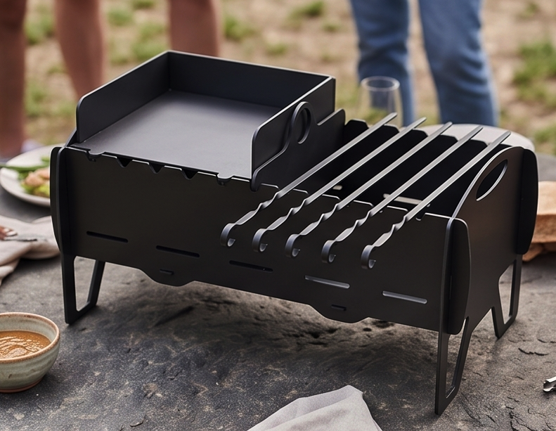 Handcrafted 4-in-1 Portable BBQ, Grill, Griddle & Fire Pit Combo