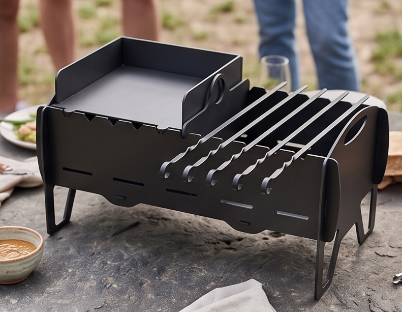 Handcrafted 4-in-1 Portable BBQ, Grill, Griddle & Fire Pit Combo