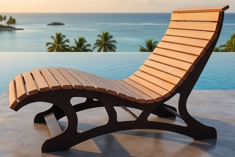 Premium Handcrafted Extra-Wide (125cm) Wood & Metal Sun Lounger – Ergonomic Modern Garden Chaise