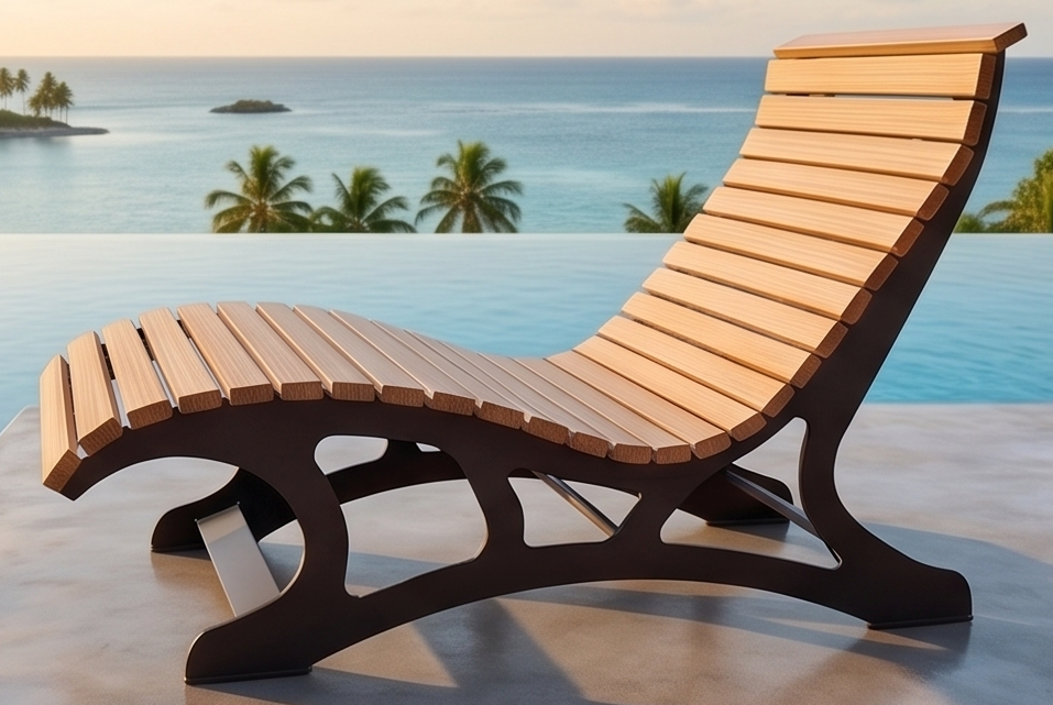 Premium Handcrafted Extra-Wide (125cm) Wood & Metal Sun Lounger – Ergonomic Modern Garden Chaise
