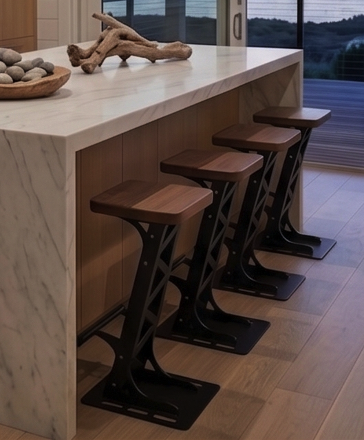 Handcrafted Industrial Modern Solid Wood & Steel Barstool - with Heavy-Duty Geometric Metal Base, Modern Rustic Stool with Footrest