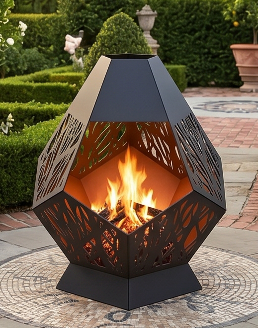 Handcrafted Geometric Cutout Metal Fire Pit – 94cm