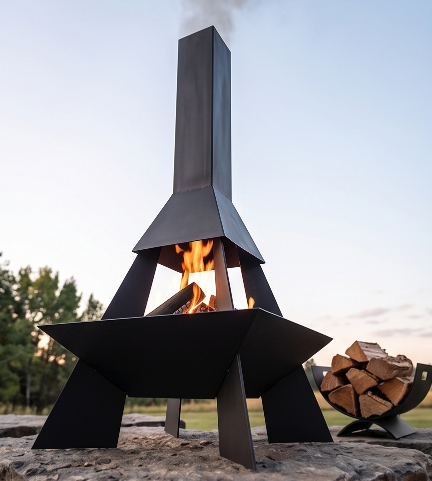 Handcrafted Geometric Chiminea Metal Fire Pit – 200cm