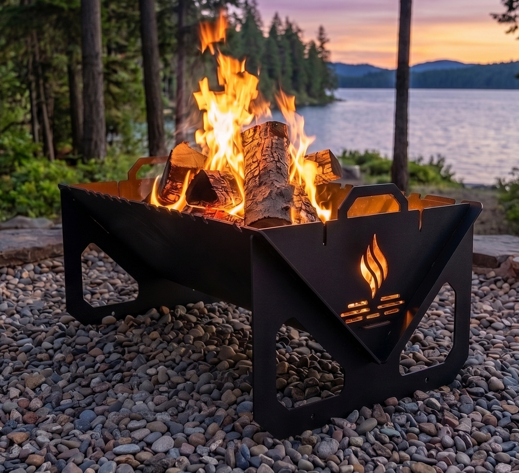 Portable Grill & Fire Pit – Handcrafted Heavy-Duty Collapsible BBQ with Adjustable Rack Attachment