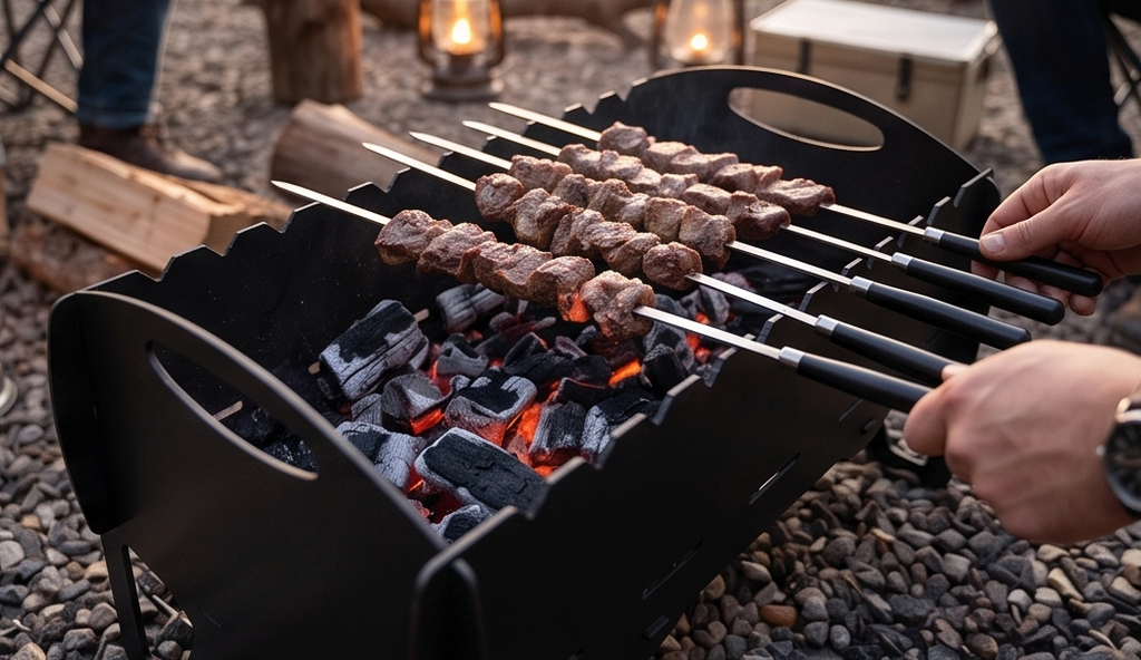 Handcrafted 4-in-1 Portable BBQ, Grill, Griddle & Fire Pit Combo