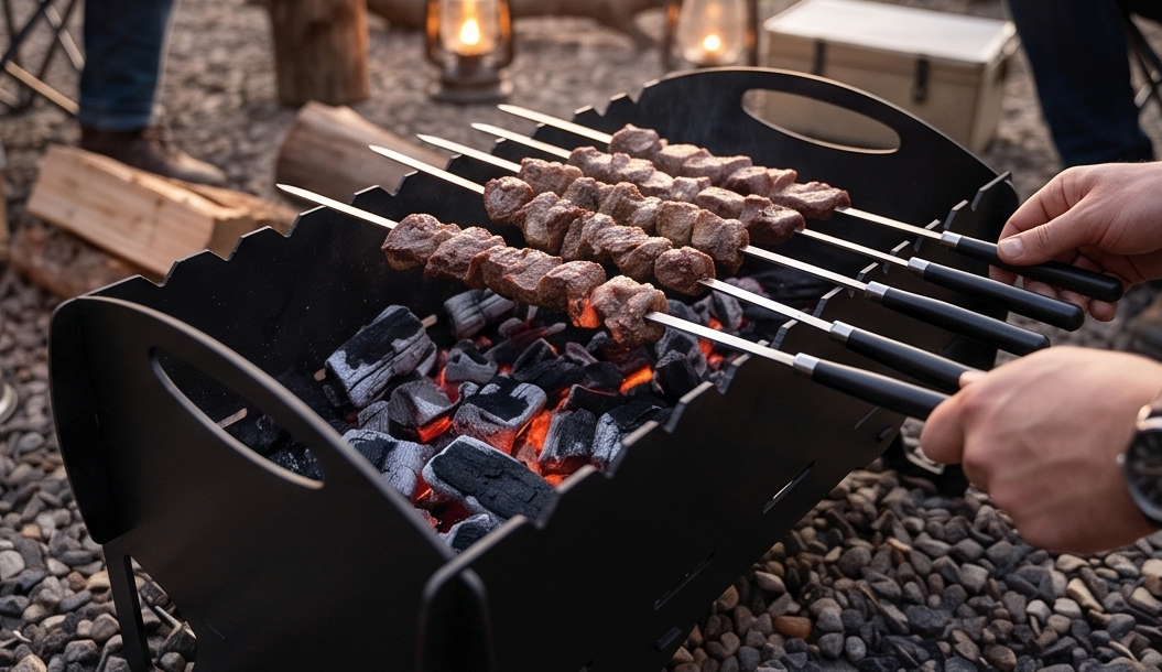 Handcrafted 4-in-1 Portable BBQ, Grill, Griddle & Fire Pit Combo