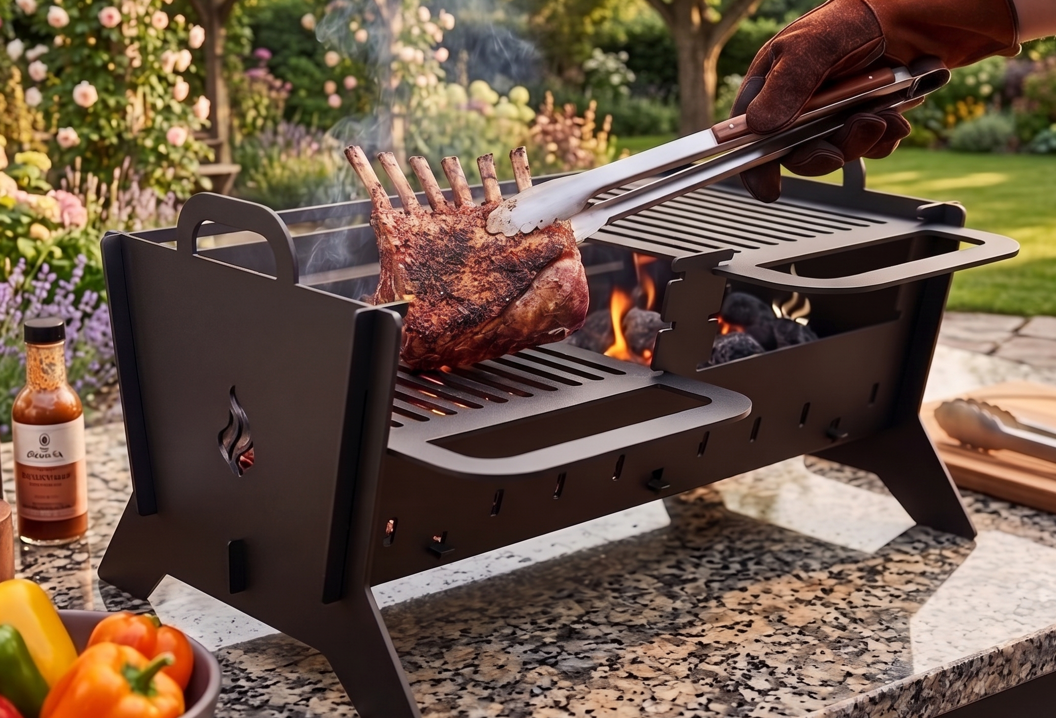 Handcrafted Portable BBQ, Grill & Fire Pit With 2 Adjustable Grates