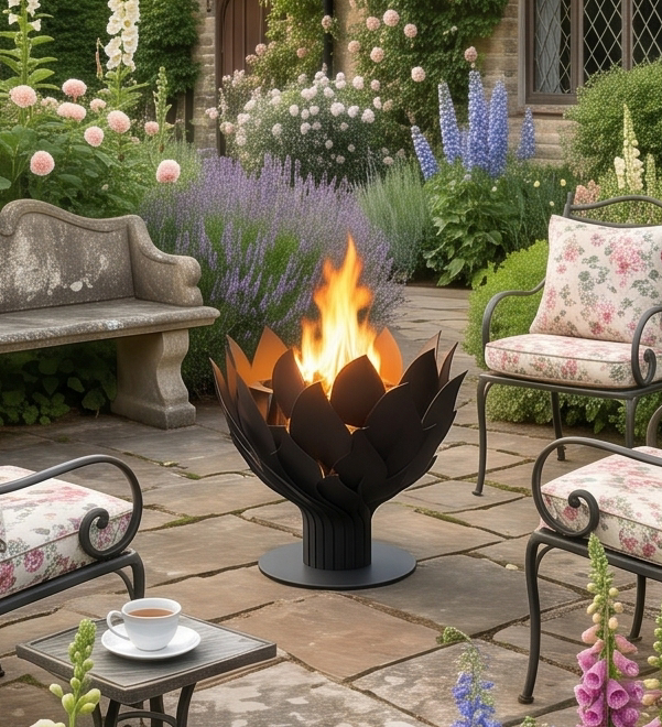 Handcrafted Lotus Flower Sculptural Metal Fire Pit – 93cm