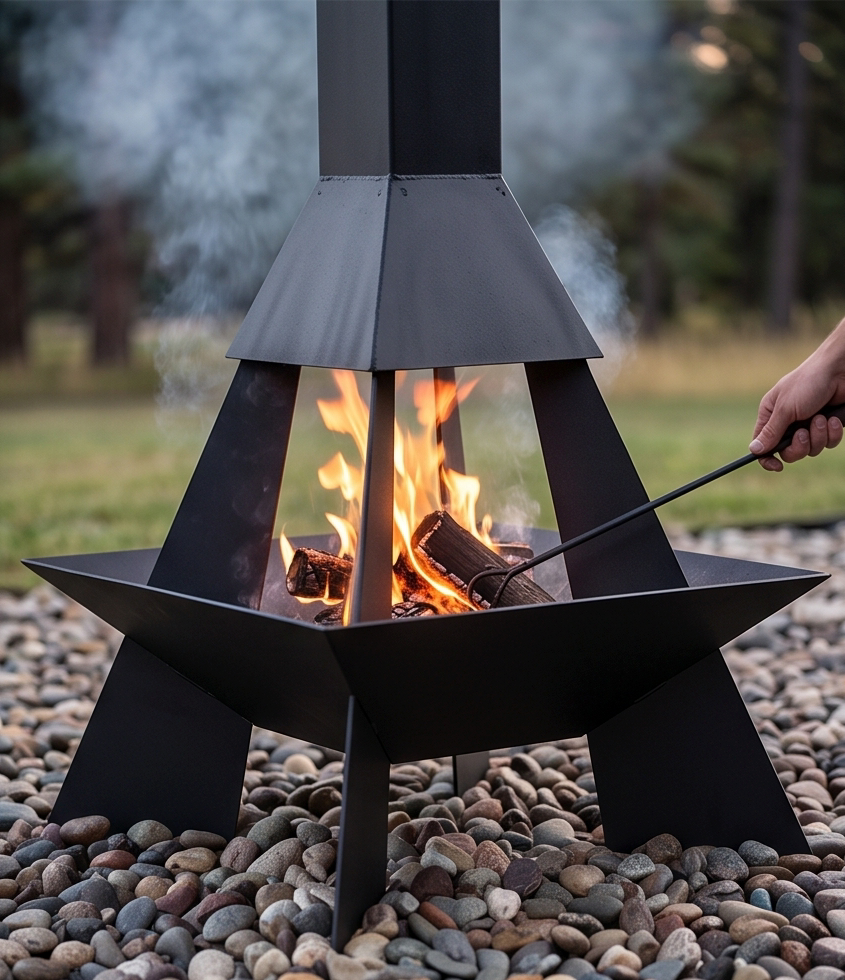 Handcrafted Geometric Chiminea Metal Fire Pit – 200cm