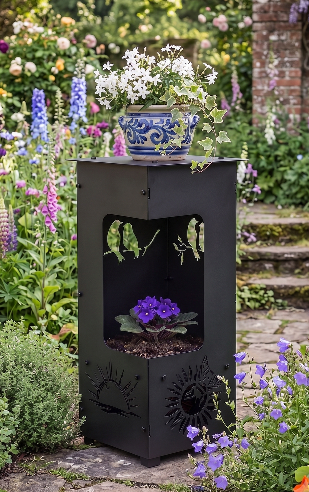 Handcrafted 2-in-1 Decorative Planter & Plant Stand– Tall Indoor/Outdoor Display