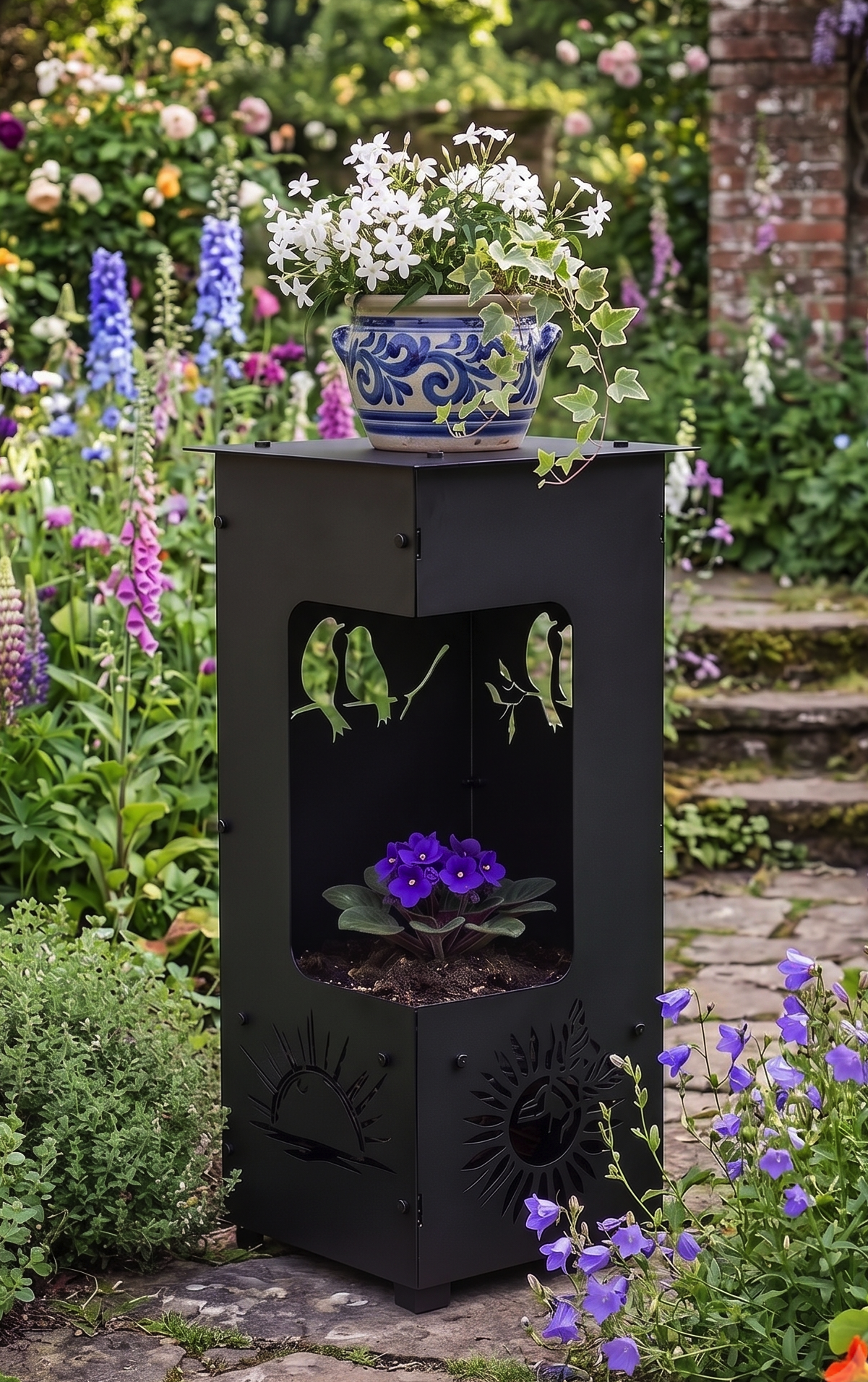 Handcrafted 2-in-1 Decorative Planter & Plant Stand– Tall Indoor/Outdoor Display