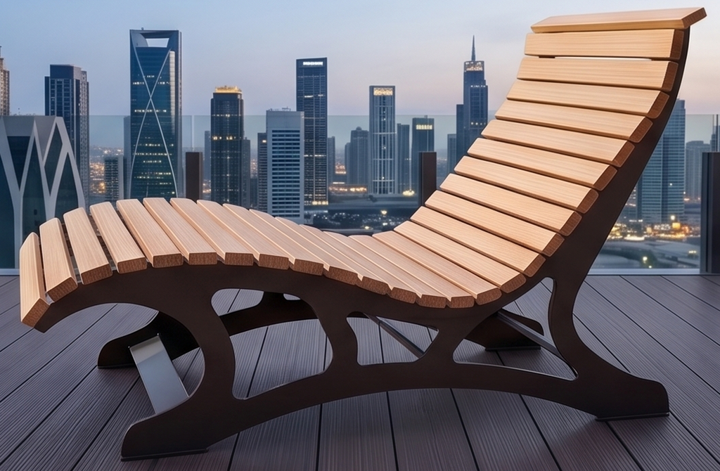 Premium Handcrafted Extra-Wide (125cm) Wood & Metal Sun Lounger – Ergonomic Modern Garden Chaise