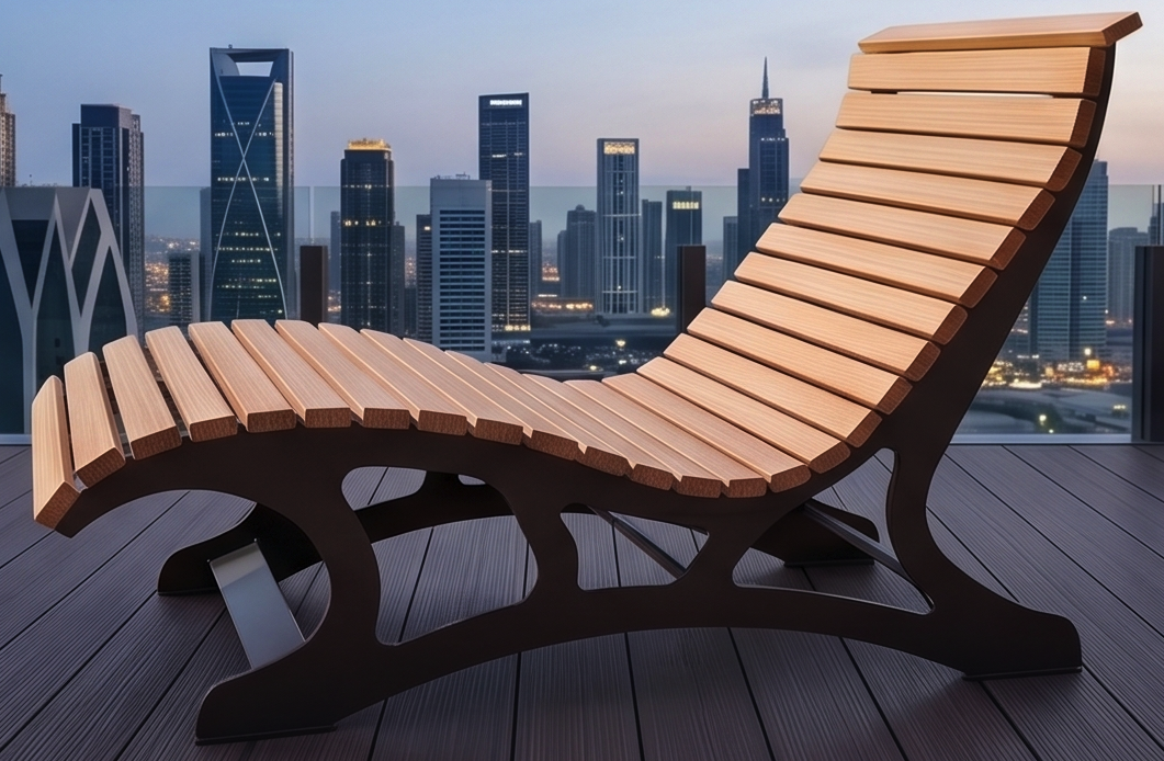 Premium Handcrafted Extra-Wide (125cm) Wood & Metal Sun Lounger – Ergonomic Modern Garden Chaise