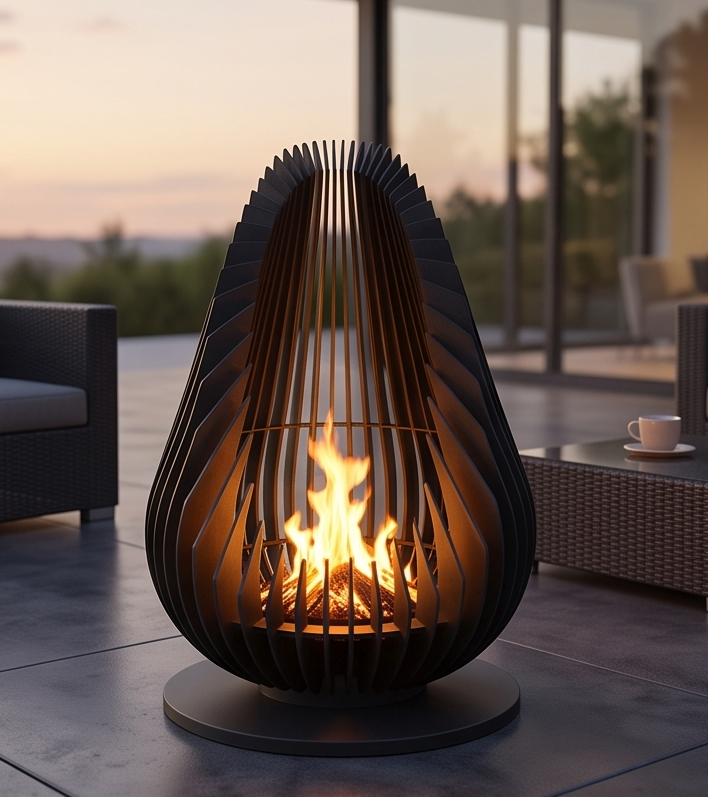 Handcrafted Teardrop Sculptural Metal Fire Pit – 100cm