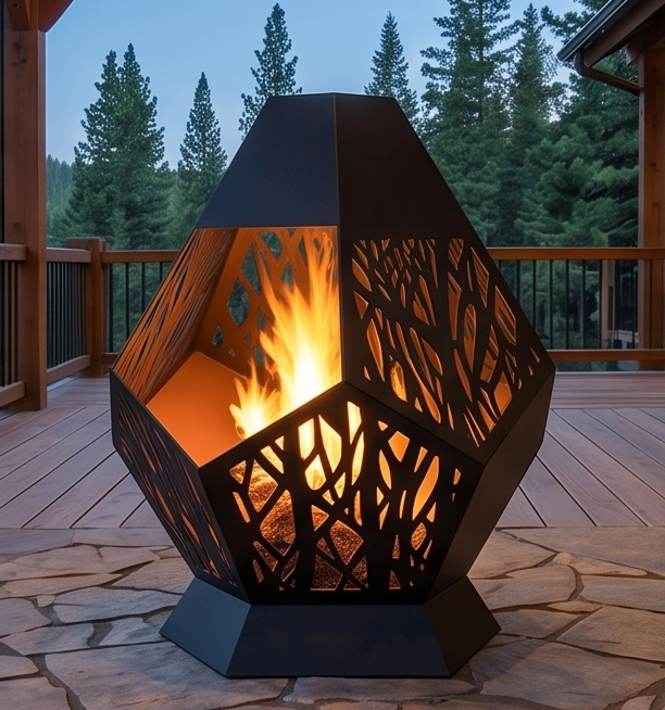 Handcrafted Geometric Cutout Metal Fire Pit – 94cm