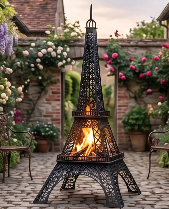 Handcrafted Eiffel Tower Fire Pit & Multi-Use Garden Sculpture