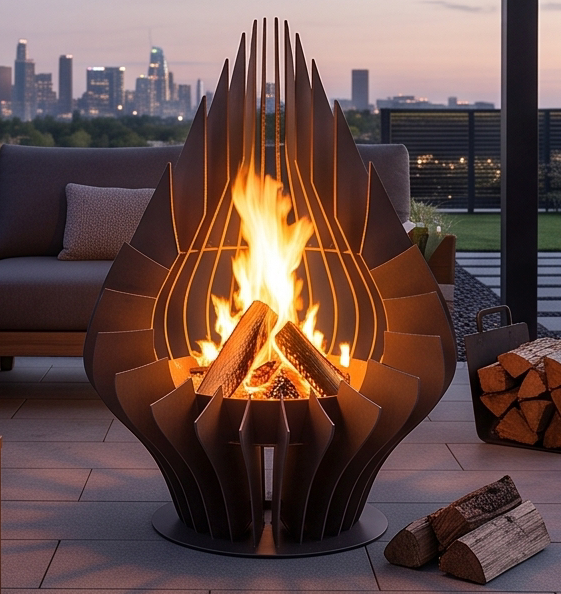 Handcrafted Teardrop Sculptural Metal Fire Pit – 95cm