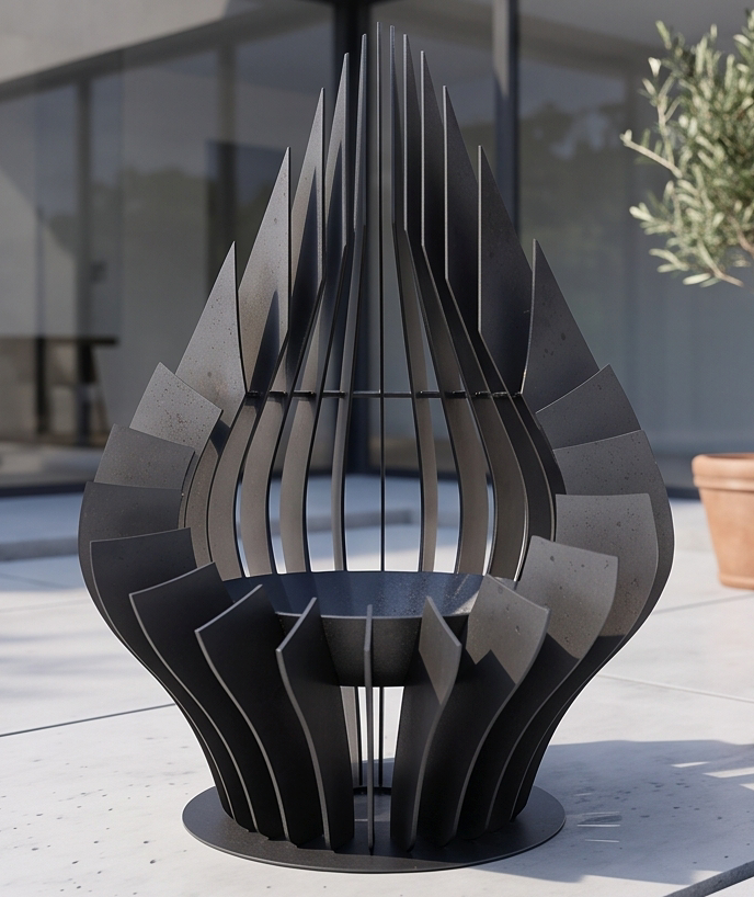 Handcrafted Teardrop Sculptural Metal Fire Pit – 95cm