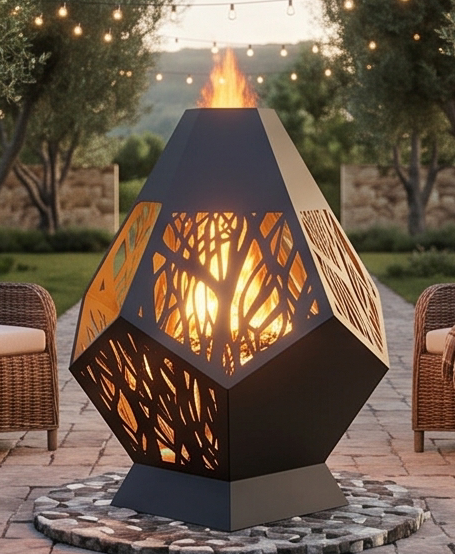 Handcrafted Geometric Cutout Metal Fire Pit – 94cm