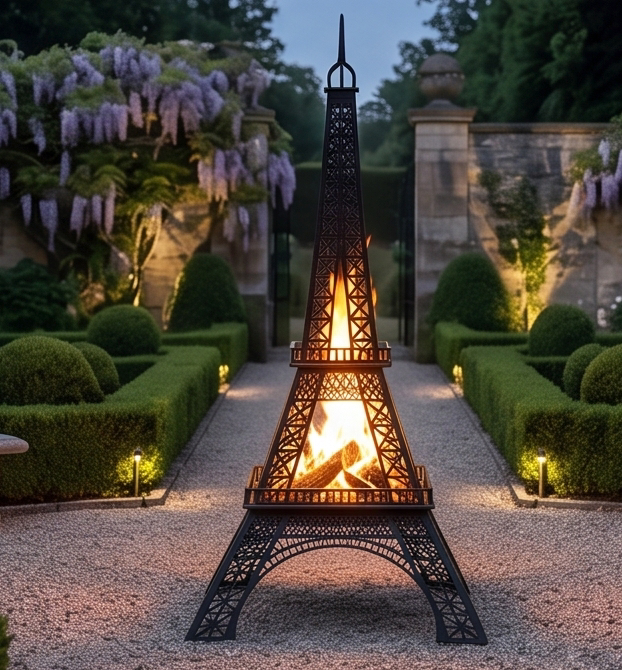 Handcrafted Eiffel Tower Fire Pit & Multi-Use Garden Sculpture