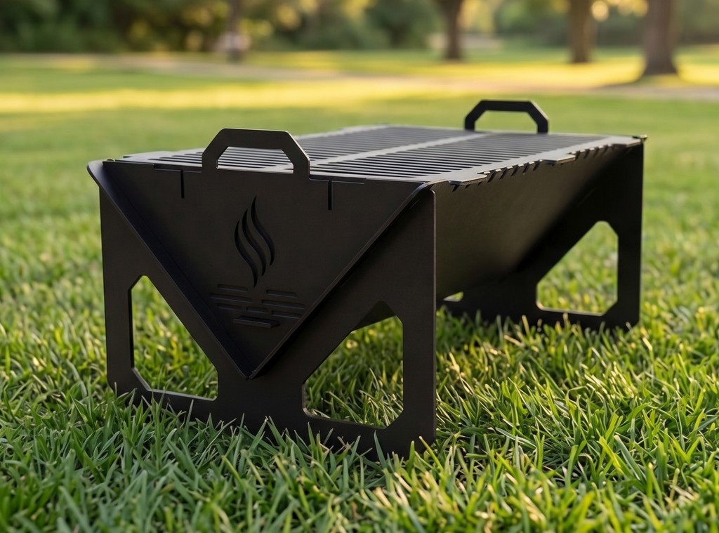 Portable Grill & Fire Pit – Handcrafted Heavy-Duty Collapsible BBQ with Adjustable Rack Attachment