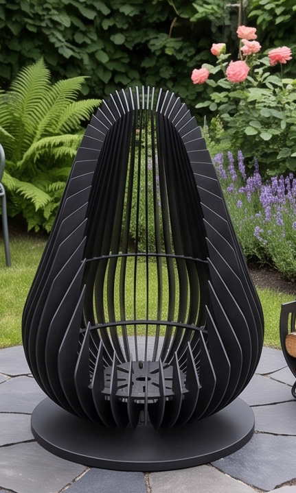 Handcrafted Teardrop Sculptural Metal Fire Pit – 100cm