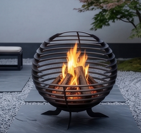 Handcrafted Metal Sphere Fire Pit – Modern 65cm Outdoor Wood Burner