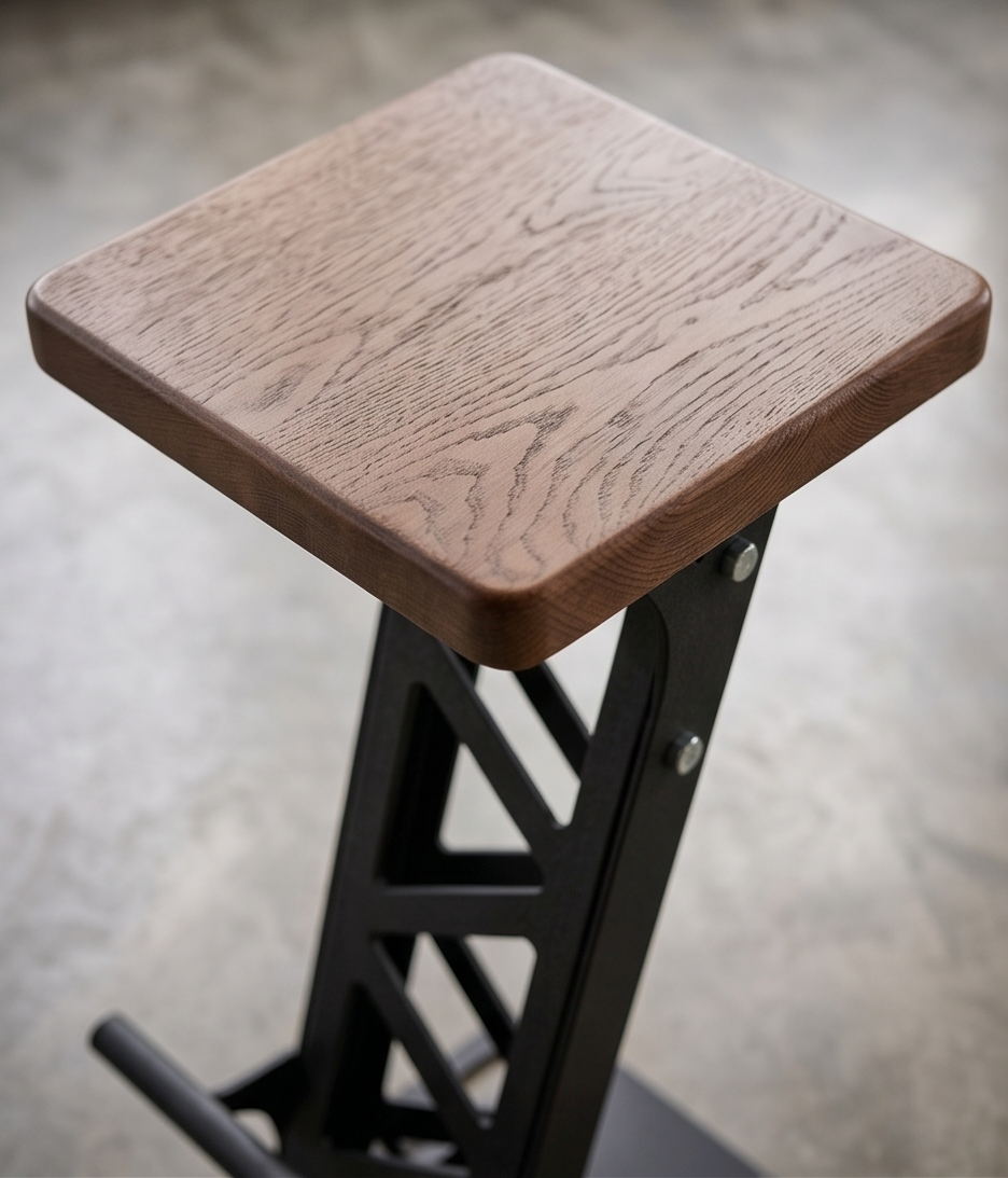 Handcrafted Industrial Modern Solid Wood & Steel Barstool - with Heavy-Duty Geometric Metal Base, Modern Rustic Stool with Footrest