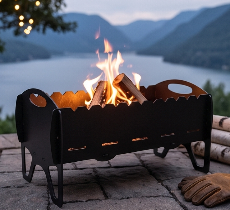 Handcrafted 4-in-1 Portable BBQ, Grill, Griddle & Fire Pit Combo