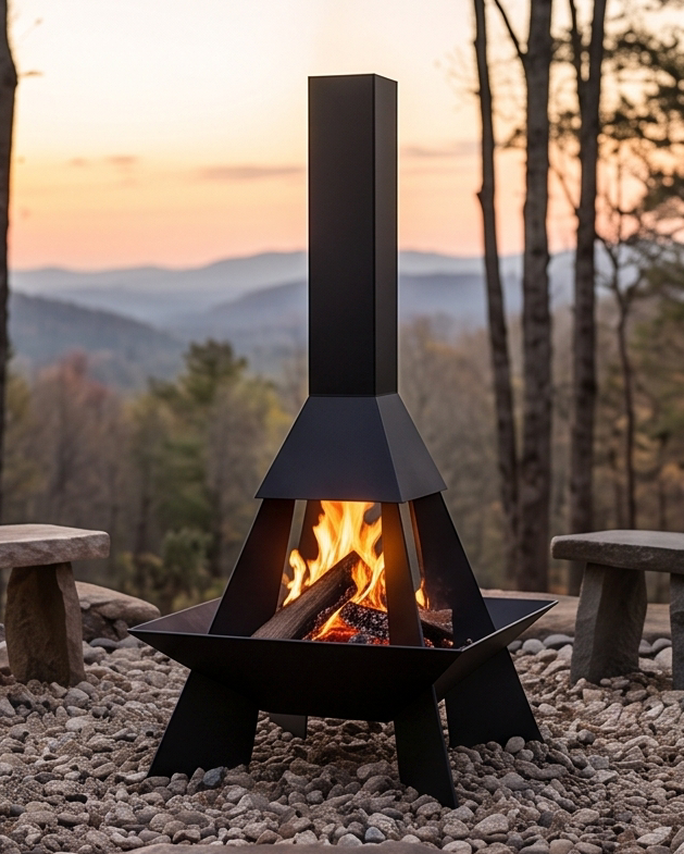 Handcrafted Geometric Chiminea Metal Fire Pit – 200cm