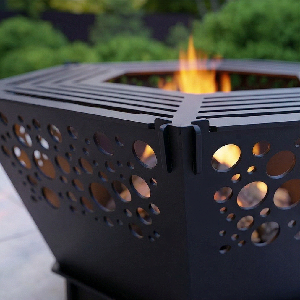 Handcrafted 2-in-1 Collapsible Fire Pit & Grill – 76 cm - Design 2