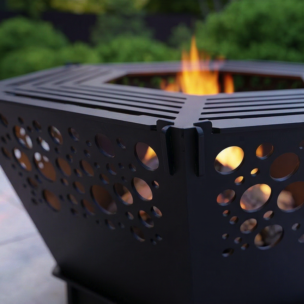 Handcrafted 2-in-1 Collapsible Fire Pit & Grill – 76 cm - Design 2