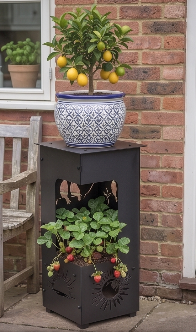 Handcrafted 2-in-1 Decorative Planter & Plant Stand– Tall Indoor/Outdoor Display