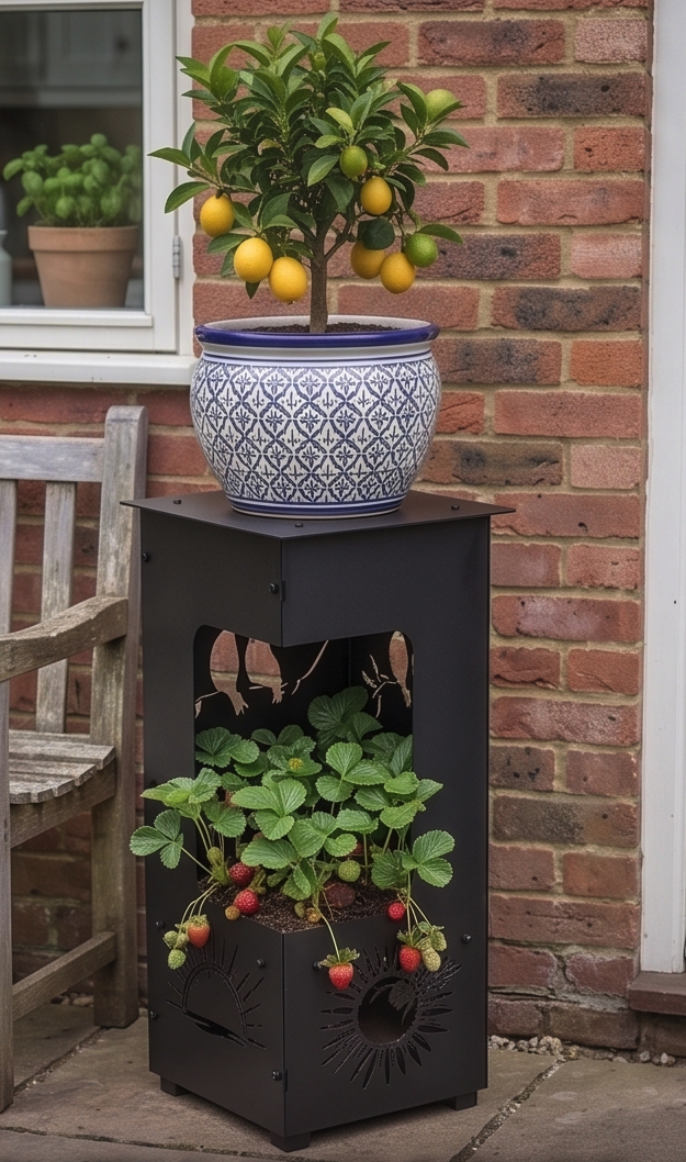 Handcrafted 2-in-1 Decorative Planter & Plant Stand– Tall Indoor/Outdoor Display