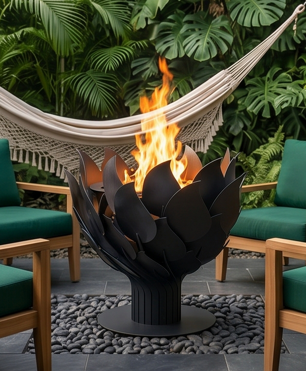 Handcrafted Lotus Flower Sculptural Metal Fire Pit – 93cm