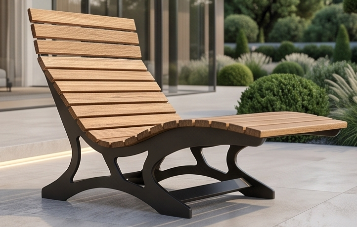 Premium Handcrafted 2-Person (130cm) Sun Lounger – Ergonomic Double Outdoor Daybed with Wood Slats & Heavy-Duty Black Steel Frame