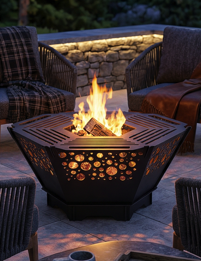 Handcrafted 2-in-1 Collapsible Fire Pit & Grill – 76 cm - Design 2