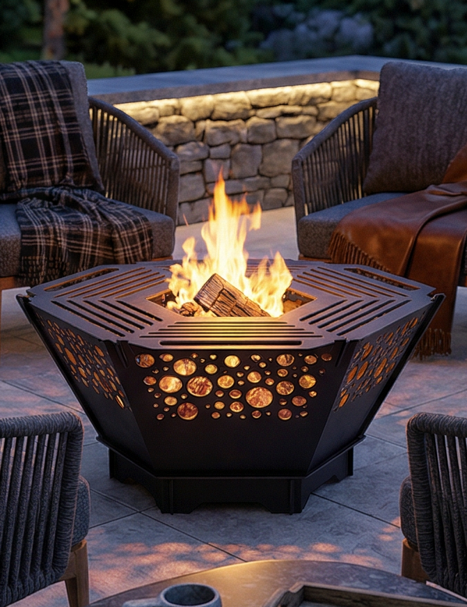 Handcrafted 2-in-1 Collapsible Fire Pit & Grill – 76 cm - Design 2