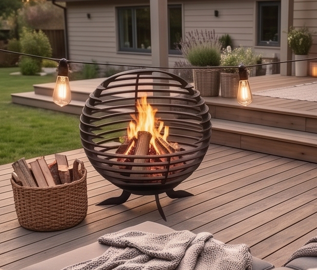 Handcrafted Metal Sphere Fire Pit – Modern 65cm Outdoor Wood Burner