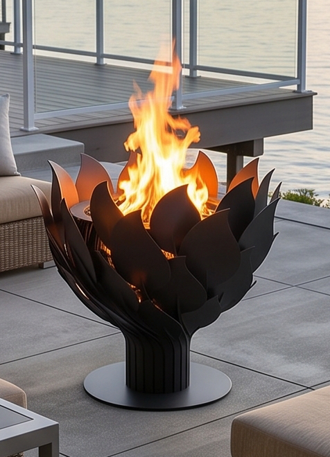 Handcrafted Lotus Flower Sculptural Metal Fire Pit – 93cm