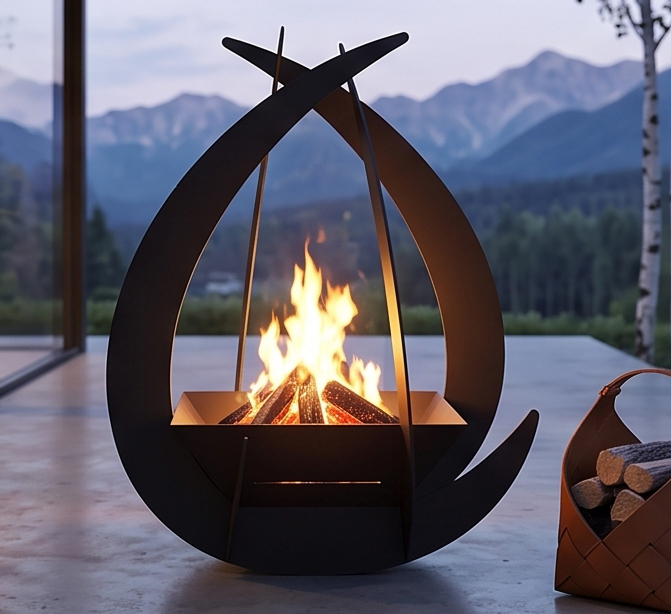 Handcrafted Arch Sculptural Metal Fire Pit – 112cm