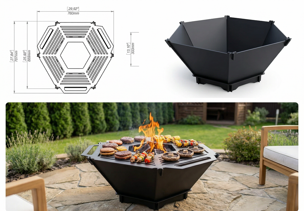 Handcrafted 2-in-1 Collapsible Fire Pit & Grill – Premium 76 cm