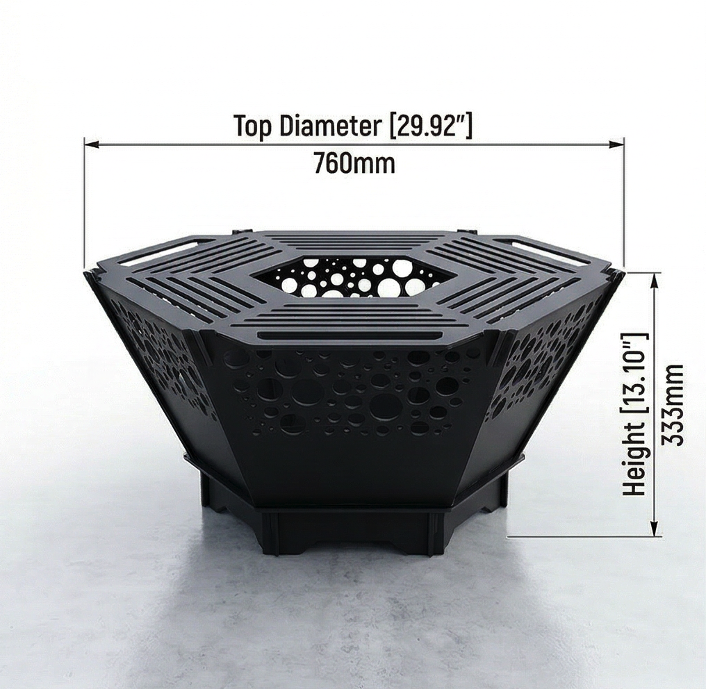 Handcrafted 2-in-1 Collapsible Fire Pit & Grill – 76 cm - Design 2
