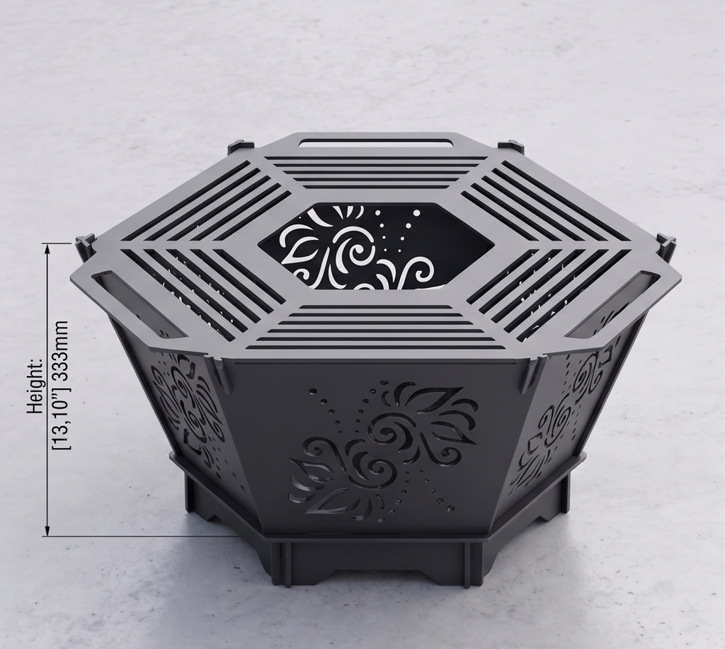Handcrafted 2-in-1 Collapsible Fire Pit & Grill – 76 cm - Design 3