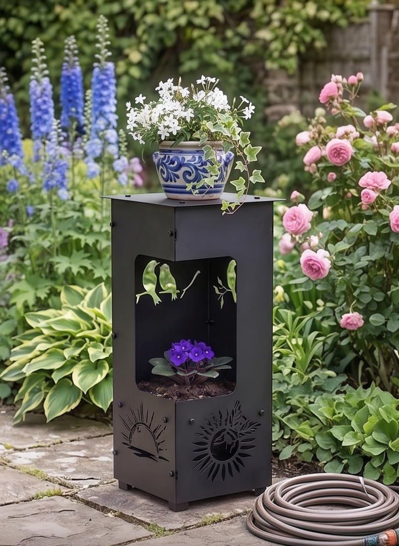Handcrafted 2-in-1 Decorative Planter & Plant Stand– Tall Indoor/Outdoor Display