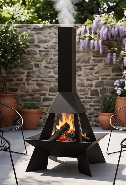 Handcrafted Geometric Chiminea Metal Fire Pit – 200cm