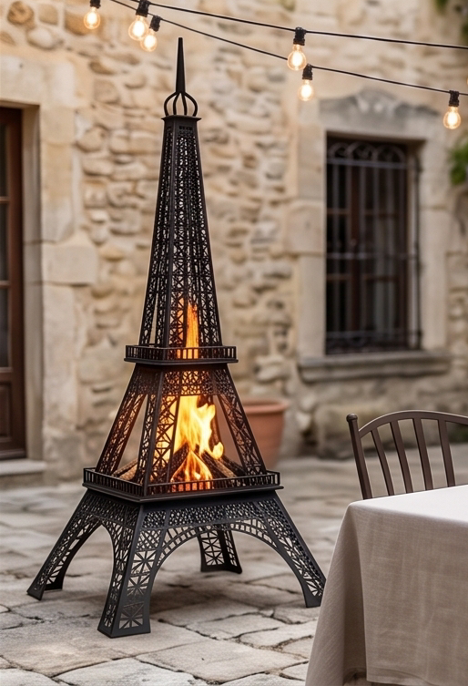 Handcrafted Eiffel Tower Fire Pit & Multi-Use Garden Sculpture